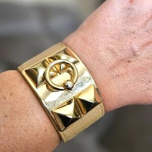 Gold-studded leather cuff bracelet